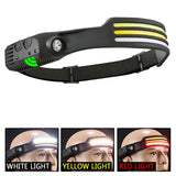 Powerful COB LED Induction Headlamp Rechargeable Head Flashlight Built-In Battery Night Outdoor Camping Fishing Riding Headlight