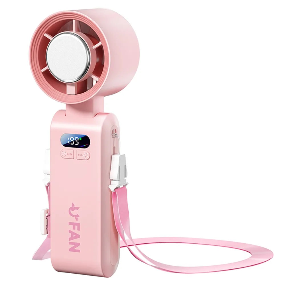 Foldable USB Neck Fan Digital Display Portable Handheld Cooling Fan 199-Speed Settings Powerful Turbo Fan for Outdoor Use