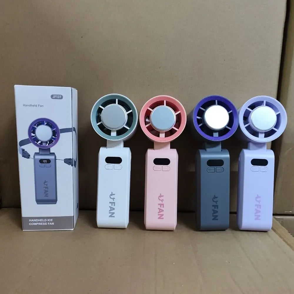 Foldable USB Neck Fan Digital Display Portable Handheld Cooling Fan 199-Speed Settings Powerful Turbo Fan for Outdoor Use