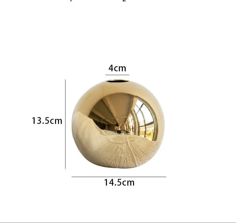 Plating Golden Ball Ceramic Vase Home Decoration